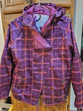 Billabong Purple & Pink Plaid Kids Hooded Rain Jacket